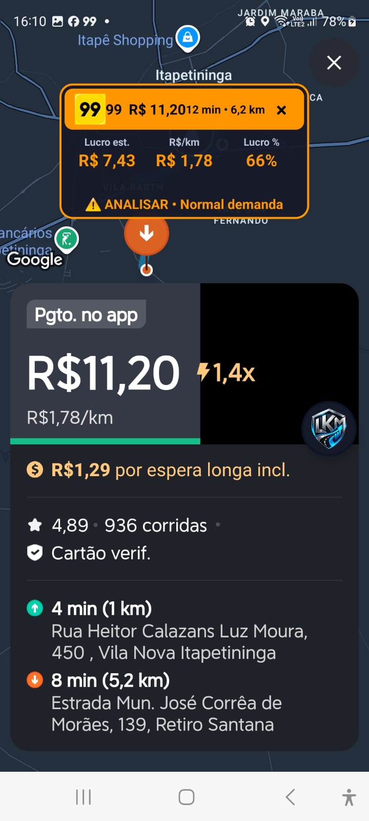 Copiloto flutuante LucroKM